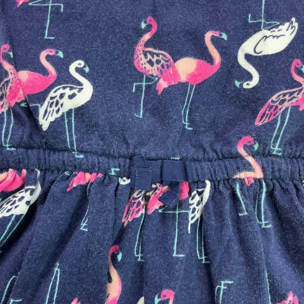 Gymboree Navy Blue Flamingo Dress Kids Size S 5-6 Cotton Jersey Cap Sleeve